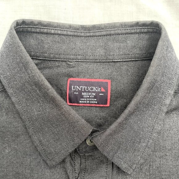 Mens Untuckit Solid Charcoal Long Sleeve Shirt Size Medium - Picture 3 of 5